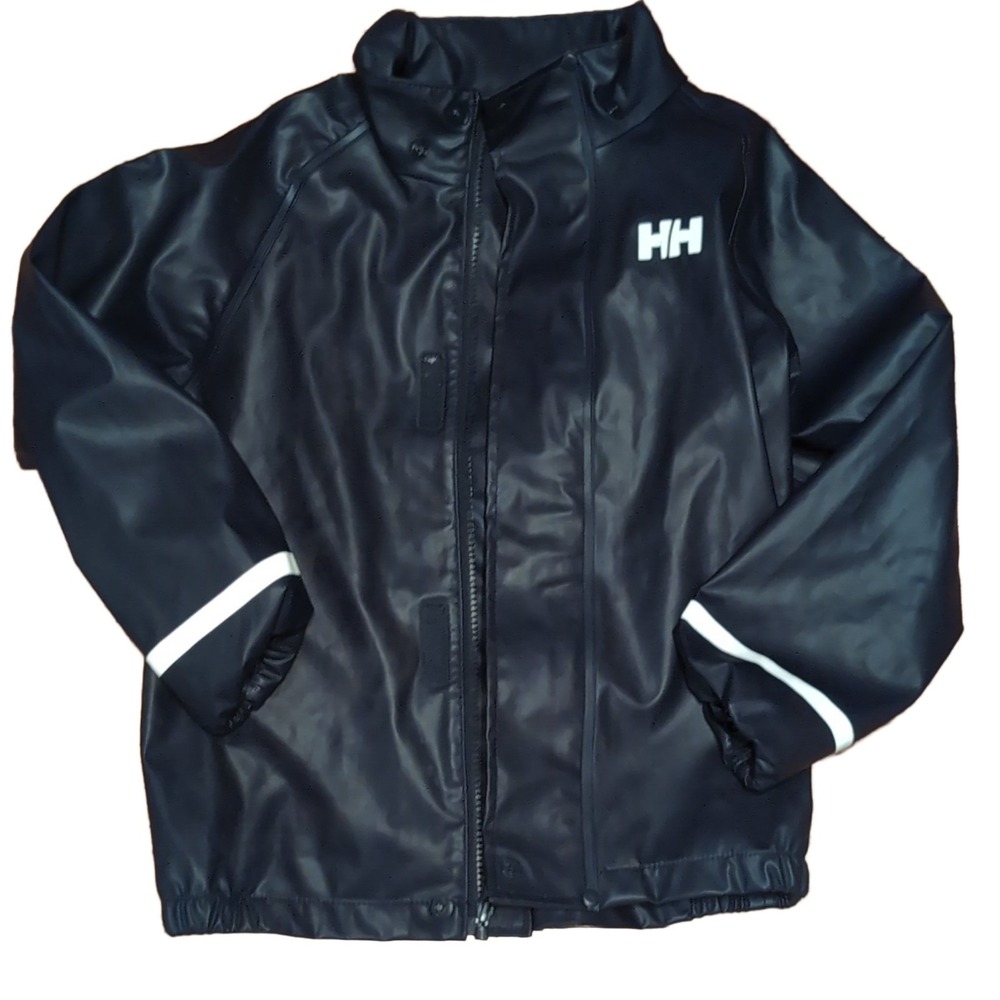 Helly Hansen Junior Moss Rain Jacket Kids Black Size 8 Waterproof Hooded